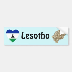 Lesothos flagga Hjärta + Karta Bildäckslimma Bildekal