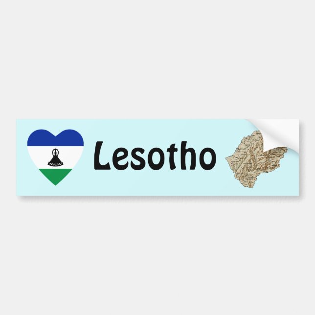 Lesothos flagga Hjärta + Karta Bildäckslimma Bildekal (Framsidan)