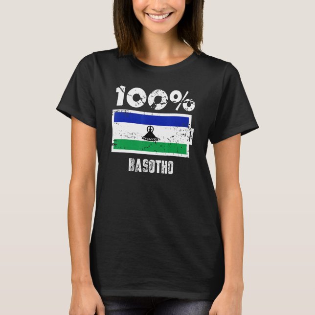 Lesothos flagga Stöd 100 Basotho Batterikraft T Shirt (Framsida)