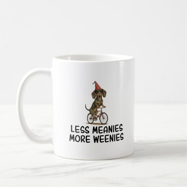 Less Meanies More Weenies Funny Dachshund Dog Kaffemugg (Vänster)