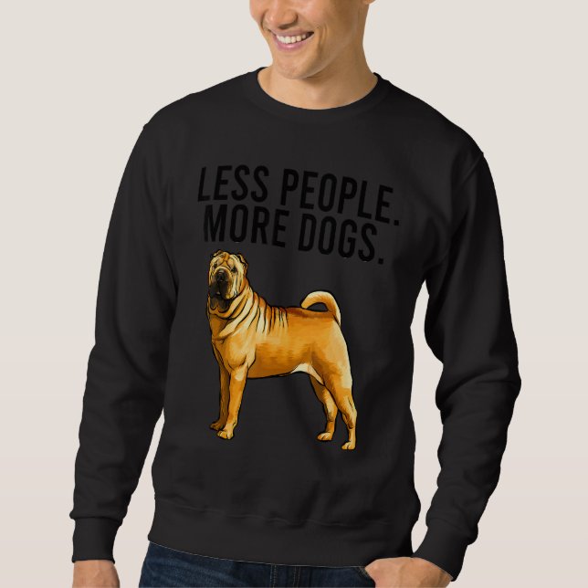 Less People More Dogs Chinese Shar Pei Introvert Lång Ärmad Tröja (Framsida)