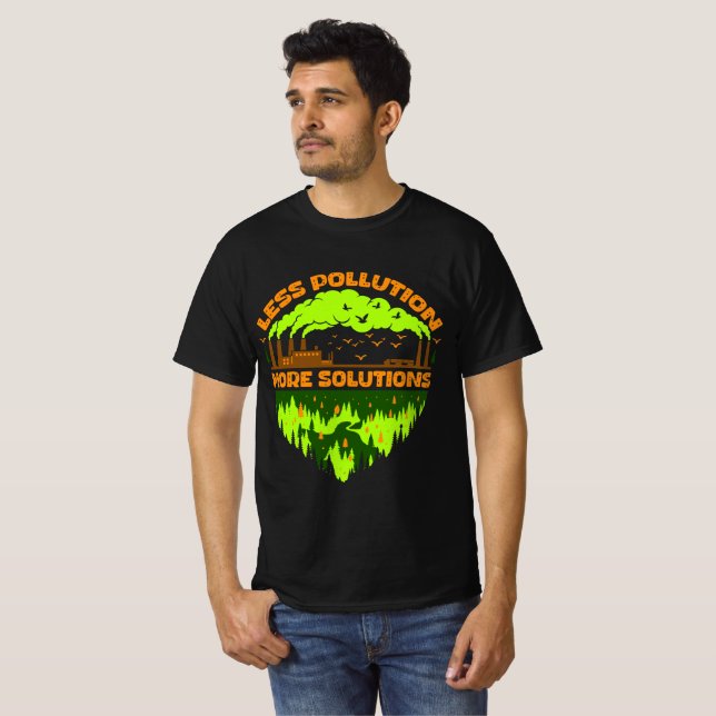 Less Pollution More Solutions Earth Day T-Shirt (Hel framsida)