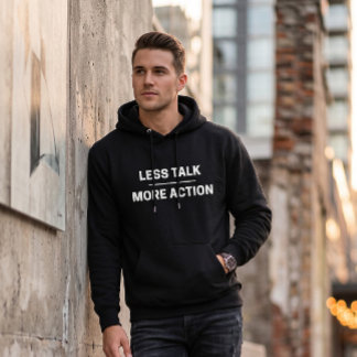 Less Talk More Action Motivationscitat Svart Hoodi Hoodie