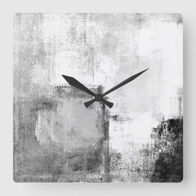 "Lessons" Art Clock för svart och vit Abstrakt Fyrkantig Klocka (Framsida)