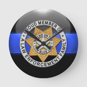 Lest vi glömmer - det tunna blålinjenemblem rund klocka