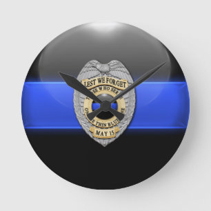 Lest vi glömmer - det tunna blålinjenemblem rund klocka