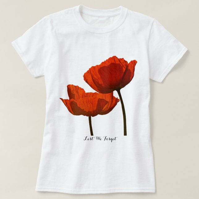 Lest vi glömmer två stora röda minnevallmor t shirt (Design framsida)