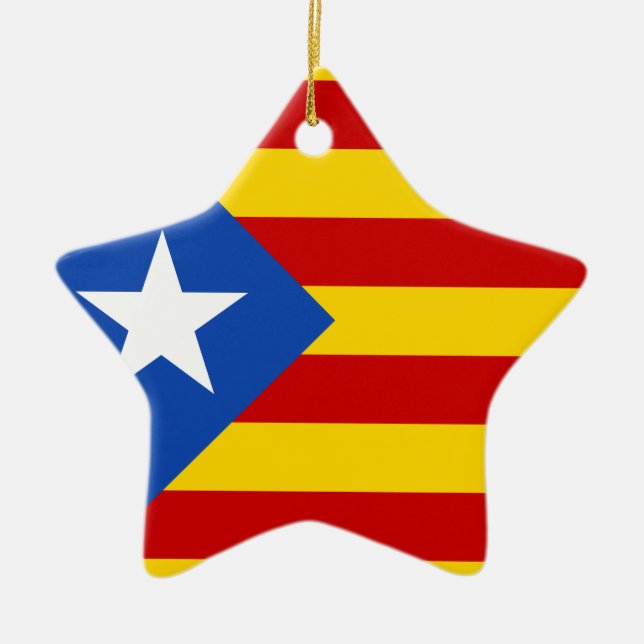 ’L'Estelada Blava’ Catalan Independence Flagga Julgransprydnad Keramik (Framsidan)