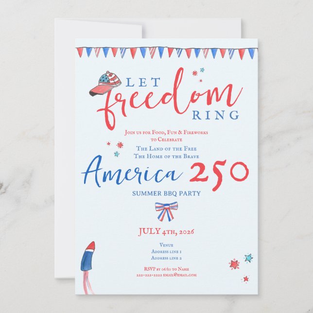 Let Freedom Ring 4th of July America 250 Patriotic Inbjudningar (Framsida)