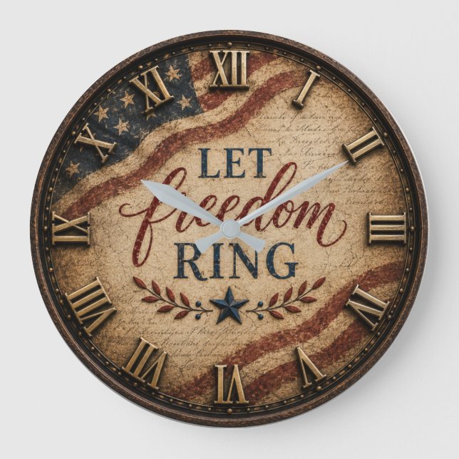 Let Freedom Ring  Patriotic American Flag Stor Klocka (Framsida)