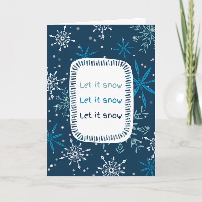"Let it Snow" Blue Snowflake Non Photo Helgkort (Framsida)