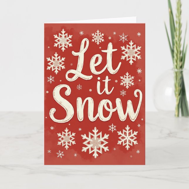 Let It Snow Christmas Card Glitter Snowflake Kort (Framsida)