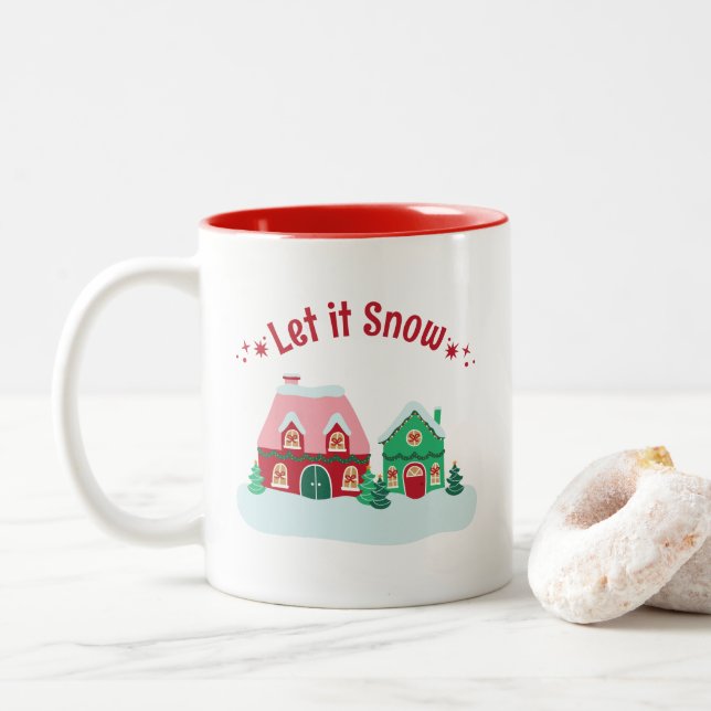 Let it Snow Christmas Village Mug Två-Tonad Mugg (Med munk)