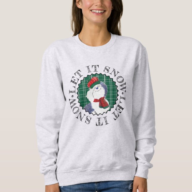 Let It Snow Cute Cozy Sheepdog Winter Women T Shirt (Framsida)