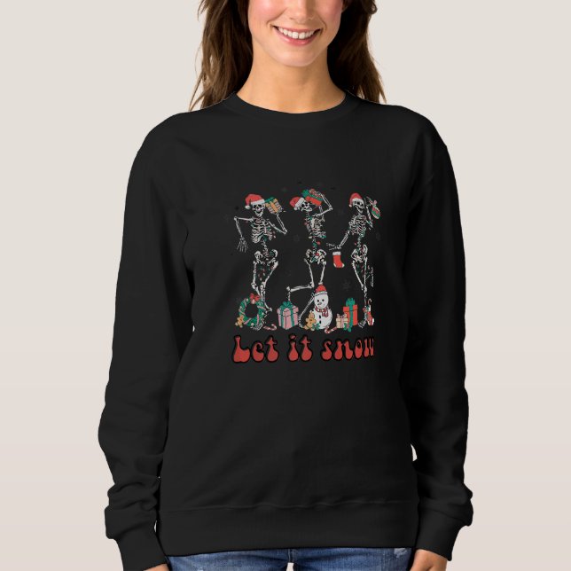 Let It Snow Dancing Skeleton Santa Happy Holiday X T Shirt (Framsida)
