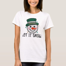 Let It Snow, Faux Crochet Snowman T Shirt