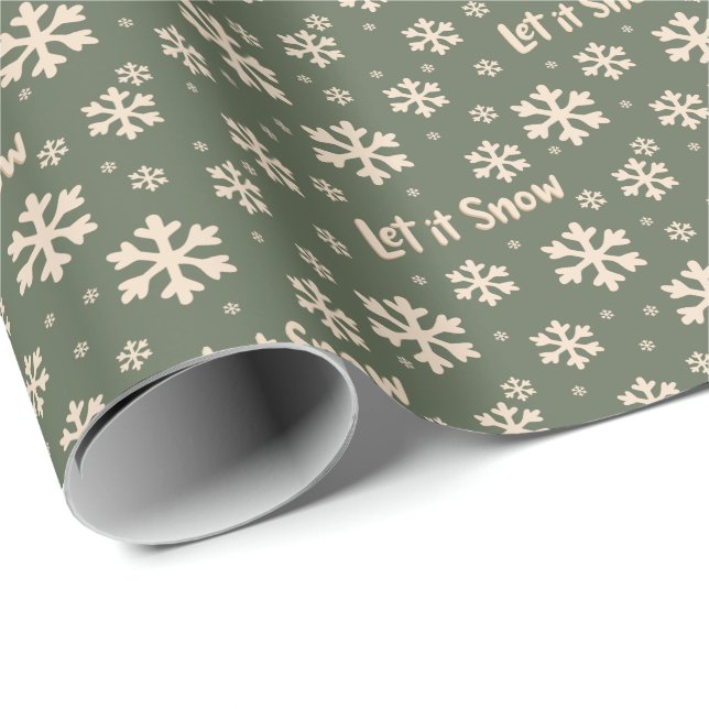Let It Snow Holiday Wrapping Paper - Green Presentpapper (Rullad Hörn)