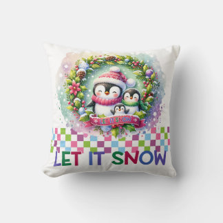 Let It Snow Penguin Family Christmas Pillow Kudde