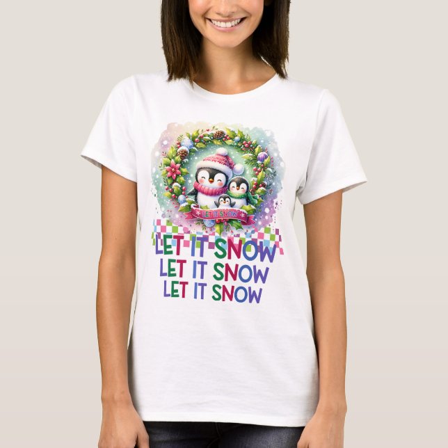 Let It Snow Penguin Family Christmas T-Shirt (Framsida)