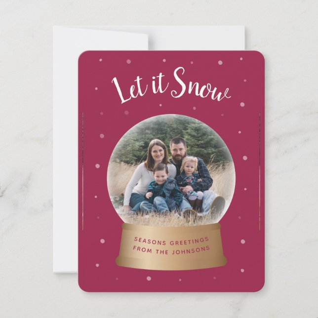 Let It Snow Red Snow Globe Christmas Photo Card Julkort (Framsida)