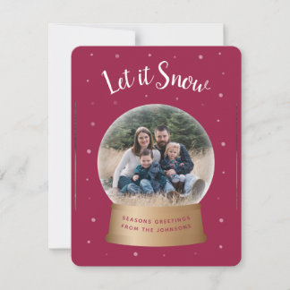 Let It Snow Red Snow Globe Christmas Photo Card Julkort