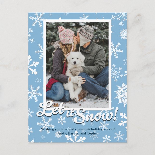 Let it Snow Snowflake Holiday Card with Photo Helg Vykort (Framsida)