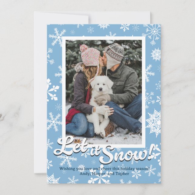Let it Snow Snowflake Holiday Card with Photo Julkort (Framsida)