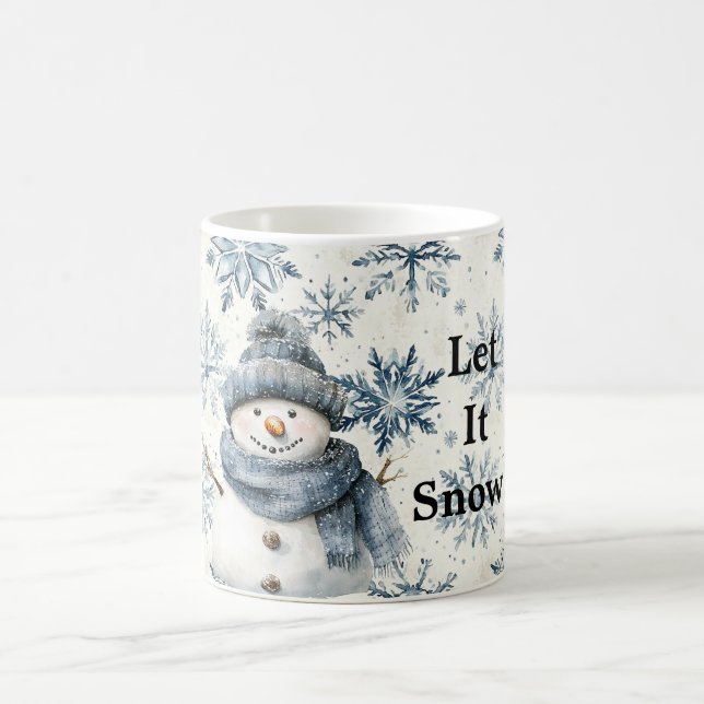 Let It Snow Snowman Blue Snowflakes Christmas Kaffemugg (Center)