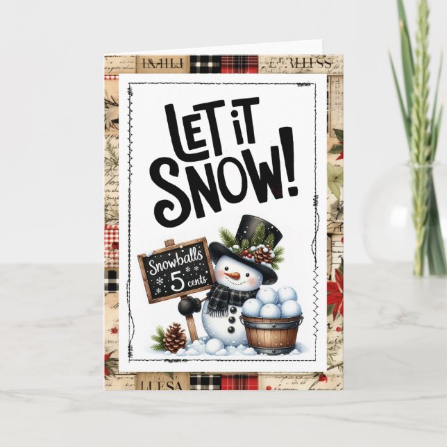 Let It Snow Snowman Christmas Kort (Framsida)