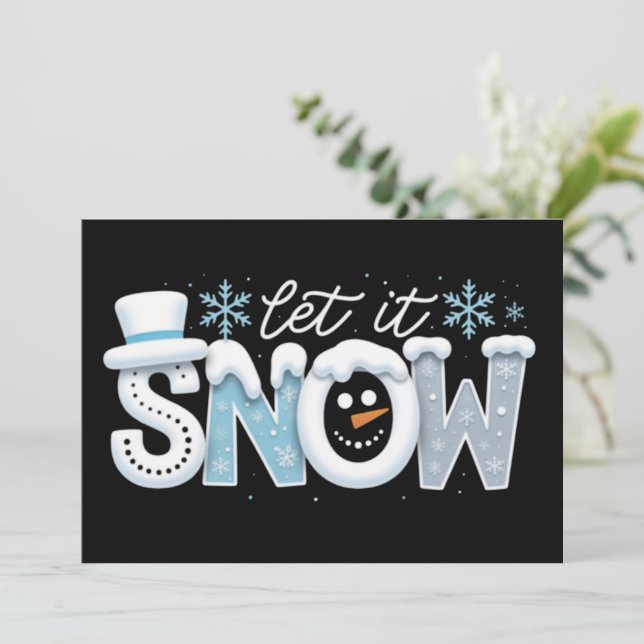 Let It Snow Snowman Winter Snowflakes Season Julkort (Stående Fram)