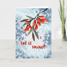 Let It Snow! Watercolor Winter Berries Greeting Kort