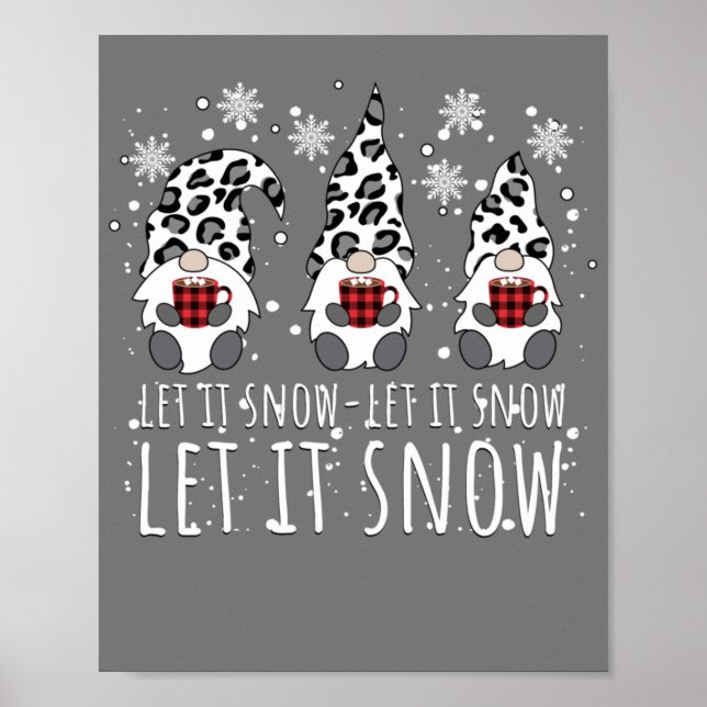 LET IT SNOW Winter Gnome - Leopard Buffalo Plaid Poster (Framsidan)