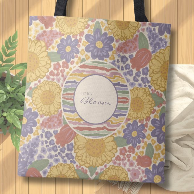 Let Joy Bloom – Personalized Floral Tote Bag  Tygkasse (Let Joy Bloom Personalized Floral Tote Bag | Custom Initial & Name Gift)