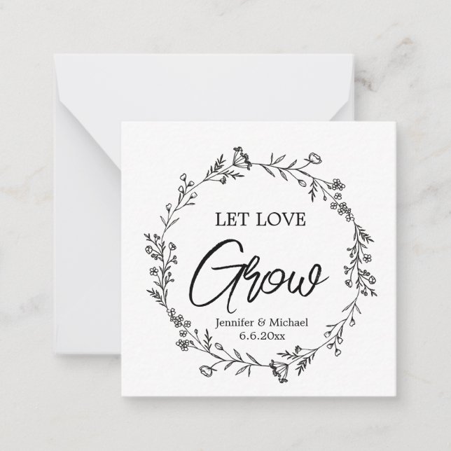 let love grow ,botanical wedding plant favor anteckningskort (Framsida)
