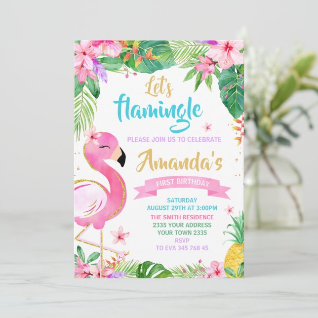Let’s Flamingle Birthday Inbjudningar (Stående Fram)
