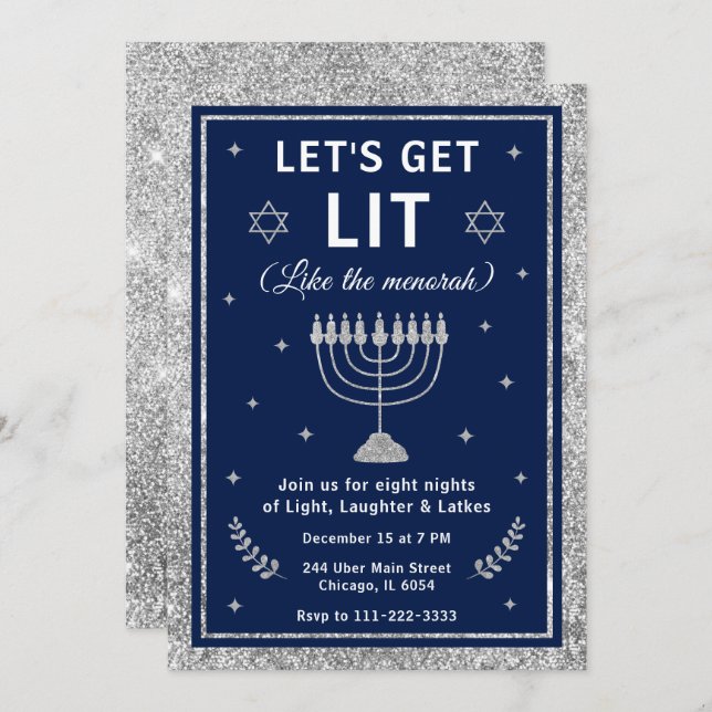 Let’s Get Lit Hanukkah Party Inbjudningar (Fram/baksida)