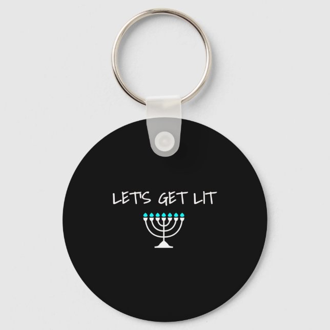 Let S Get Lit Jewish Hanukkah Menorah Chanukkah  Nyckelring (Framsida)