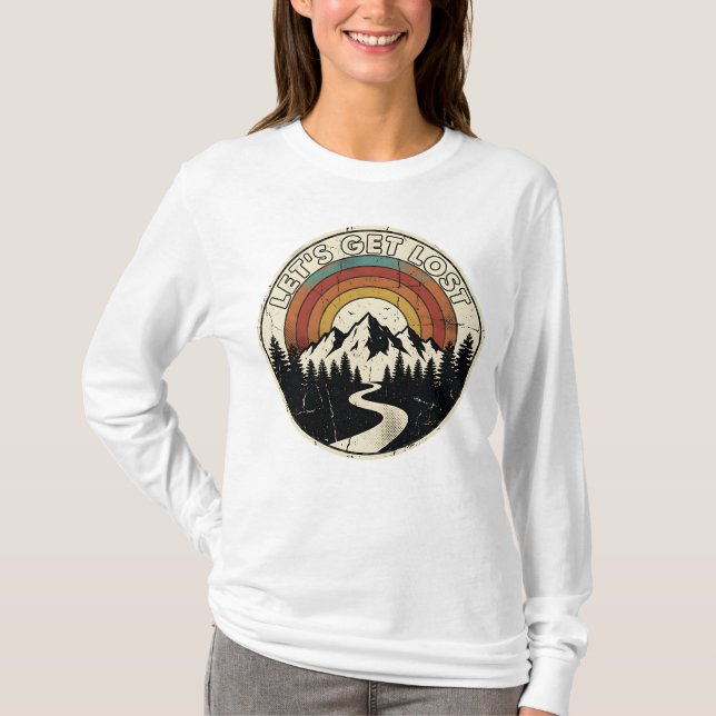 Let’s Get Lost Retro Mountain Adventure Outdoor T Shirt (Framsida)