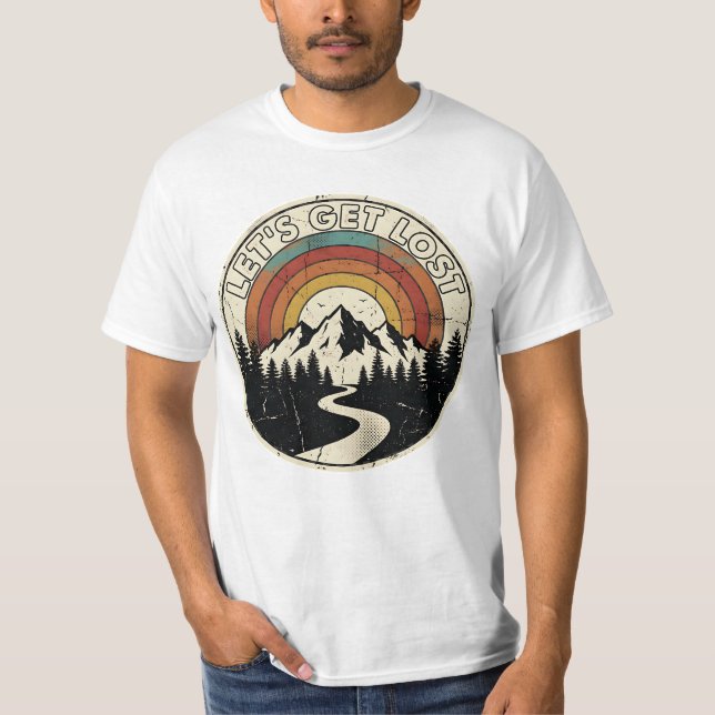 Let’s Get Lost Retro Mountain Adventure Outdoor T Shirt (Framsida)