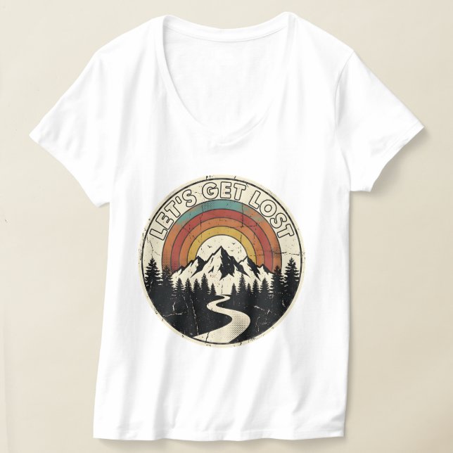 Let’s Get Lost Retro Mountain Adventure Outdoor T Shirt (Laydown)