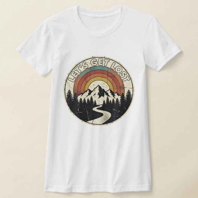 Let’s Get Lost Retro Mountain Adventure Outdoor T Shirt (Laydown)