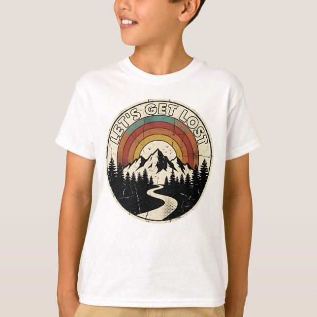 Let’s Get Lost Retro Mountain Adventure Outdoor T Shirt (Framsida)