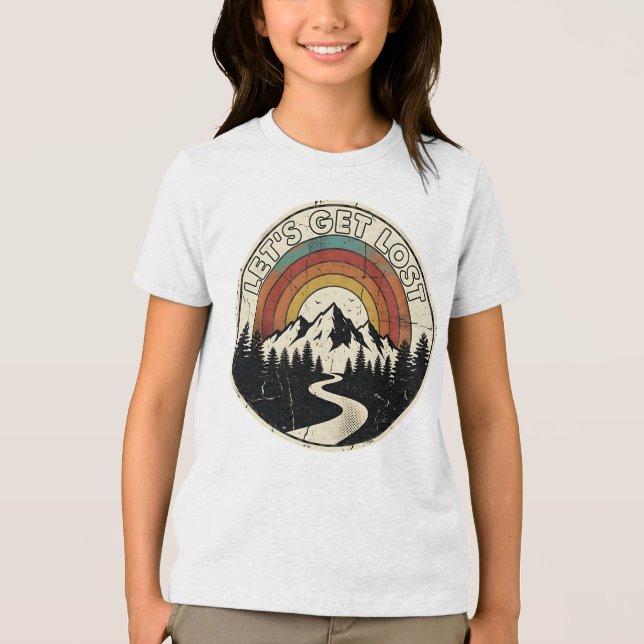 Let’s Get Lost Retro Mountain Adventure Outdoor T Shirt (Framsida)