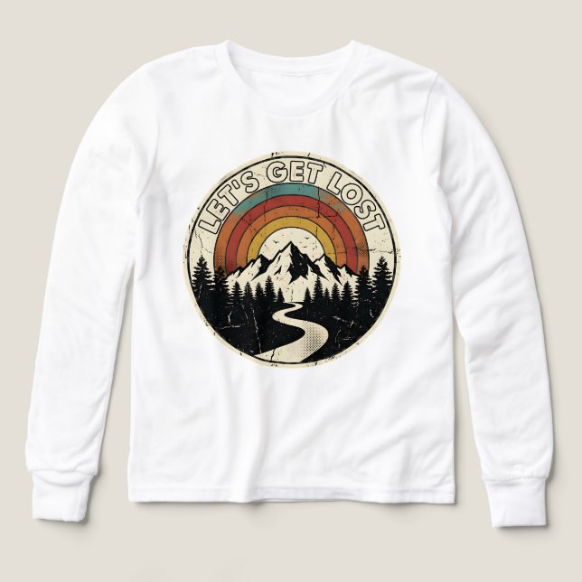 Let’s Get Lost Retro Mountain Adventure Outdoor T Shirt (Design framsida)
