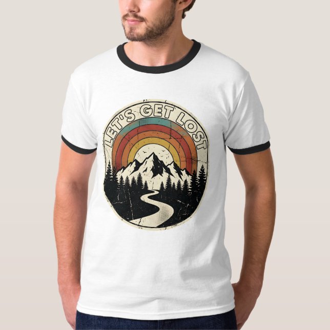 Let’s Get Lost Retro Mountain Adventure Outdoor T Shirt (Framsida)