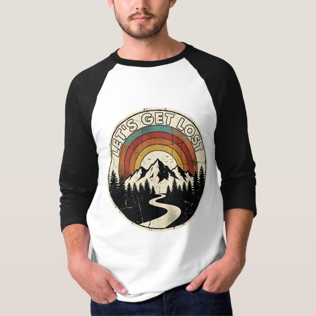 Let’s Get Lost Retro Mountain Adventure Outdoor T Shirt (Framsida)