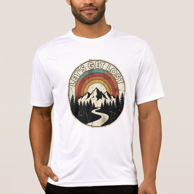 Let’s Get Lost Retro Mountain Adventure Outdoor T Shirt (Framsida)