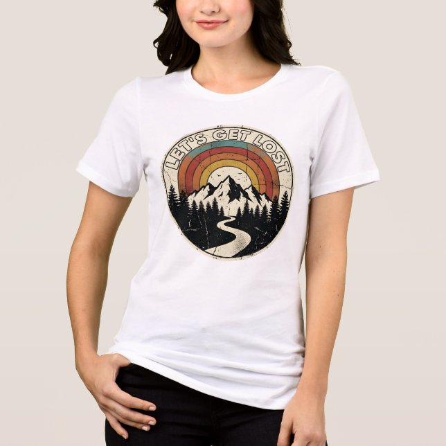 Let’s Get Lost Retro Mountain Adventure Outdoor T Shirt (Framsida)