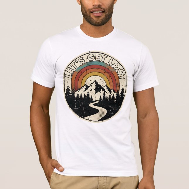 Let’s Get Lost Retro Mountain Adventure Outdoor T Shirt (Framsida)