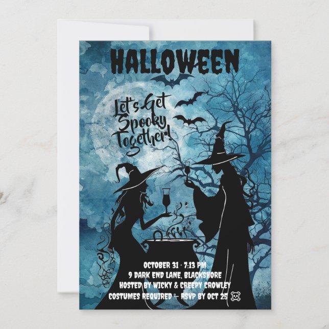 Let’s Get Spooky – Blue Halloween Invite Spara Datumet (Framsida)